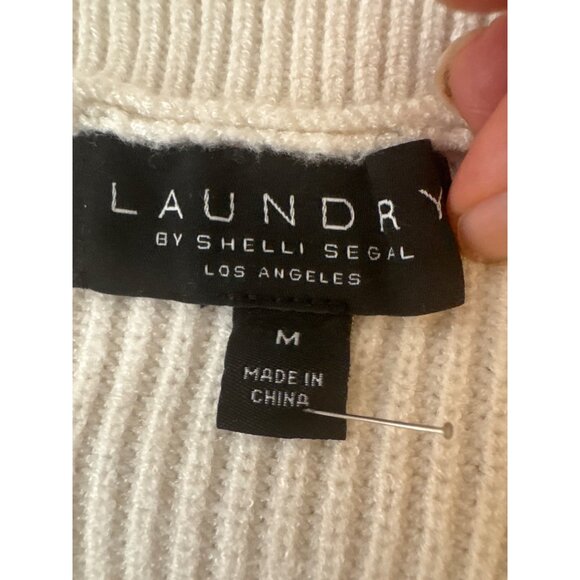 Laundry By Shelli Segal Medium Striped Half-Zip Ribbed Sweater White & Black - Picture 4 of 15